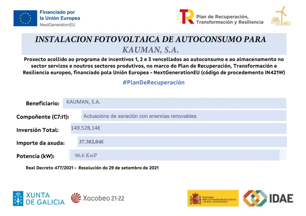 Cartel de instalación fotovoltaica Kauman